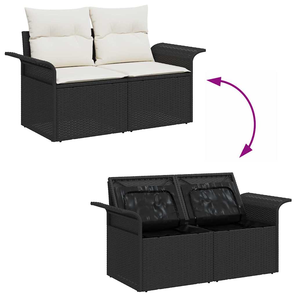 Garten-Sofa-Set mit Kissen 9 pcs Schwarz Poly Rattan